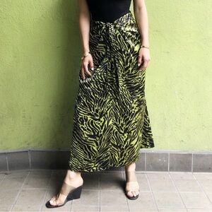 Ganni Lime Tiger Silk Skirt Size 38